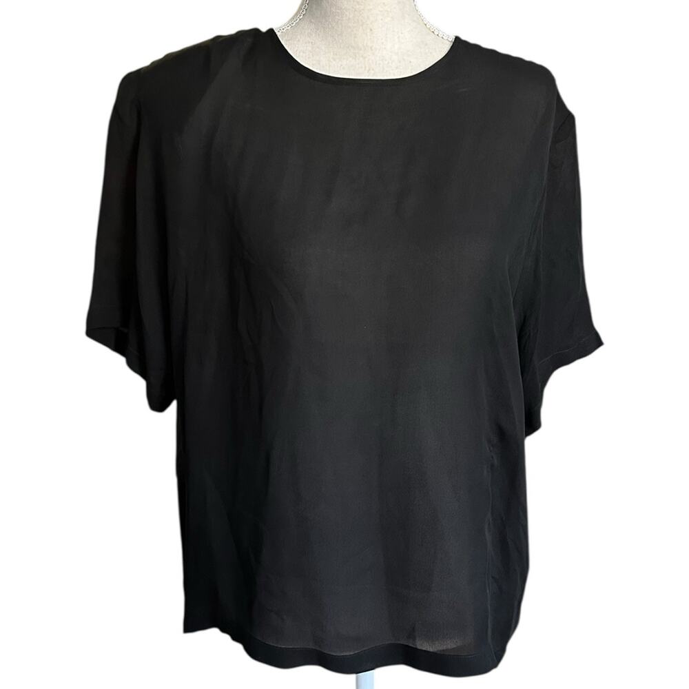 Henri Bendel Women's Size 10 Sheer Black Silk Short Sleeve Blouse‎ Vintage 1980s